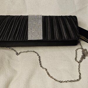 Sasha Black Satin Womens Hardshell Shoulder Bag